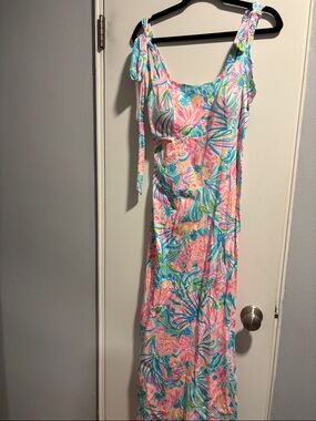 Lilly Pulitzer Pink Blue Green Tropical Print Maxi Dress